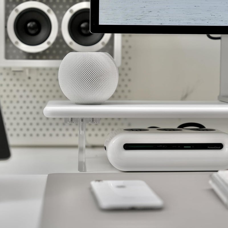 ROCDEER Bamboo Monitor Stand Riser with Acrylic Legs for Desk, 31.5 Inches Desktop Shelf Supports for PC Computer Monitor, Laptops, Printer, Speakers (White) - Image 4